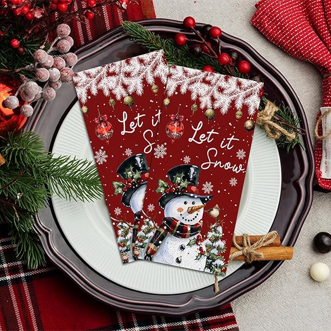 100 Pcs Christmas Paper Napkins 2 Ply Snowman Disposable Hand Towels for Bathroom Kitchen Snowman Guest Napkins for Christmas Winter Holiday Party Supplies
