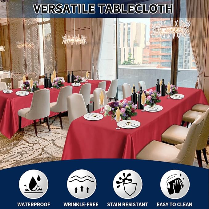 PureFit 6 Pack Rectangle Red Table Cloths 60 x 102 Inch for 6Ft Tables, Stain and Wrinkle Resistant Table Linens for Home Use, Wedding, Party, Banquet and Camping