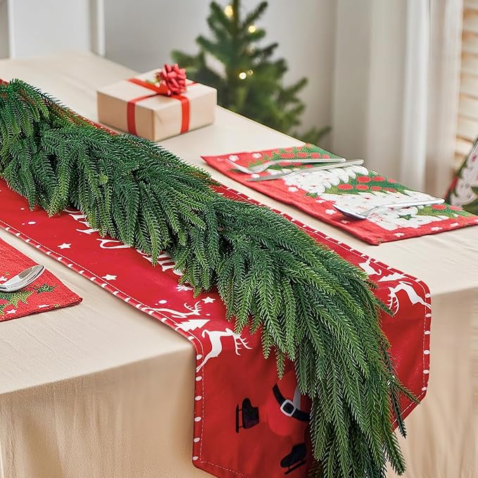 12FT(2*6FT) Real Touch Norfolk Pine Garlands, Realistic Christmas Garland Fire Resistant, Winter Artificial Green Garlands for Mantle, Stairs, Fireplace, Indoor Outdoor Christmas Decorations