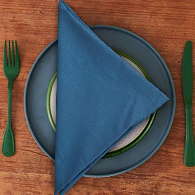 Dinner Cloth Napkins Set of 12, Premium Soft Cotton 20x20 Inches, Highly Absorbent, Hotel Quality Reusable & Washable Dinner Napkins with Mitered Corner Napkins for Home & Weddings - Ink Blue