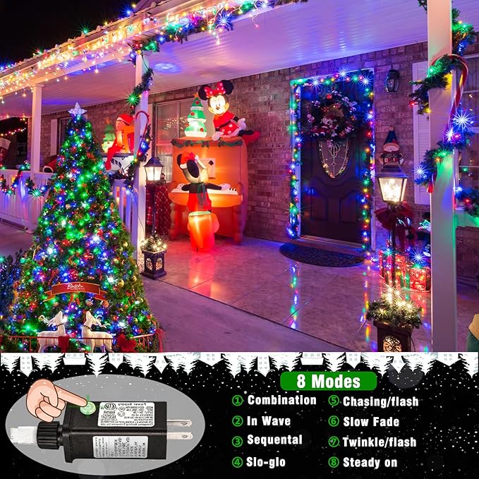 1000 LED String Lights Indoor Outdoor 328FT Christmas String Lights for Outside 8 Modes Clear Wire, Plug in Twinkle Fairy Lights for Bedroom Party Garden Christmas Tree Decorations, Multicolor