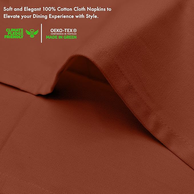 Ruvanti Premium Cloth Napkins Set of 12, 18x18 Inches, 100% Cotton, Washable, Soft & Absorbent, Perfect for Wedding, Christmas, ‎Thanksgiving Dinners - Rust