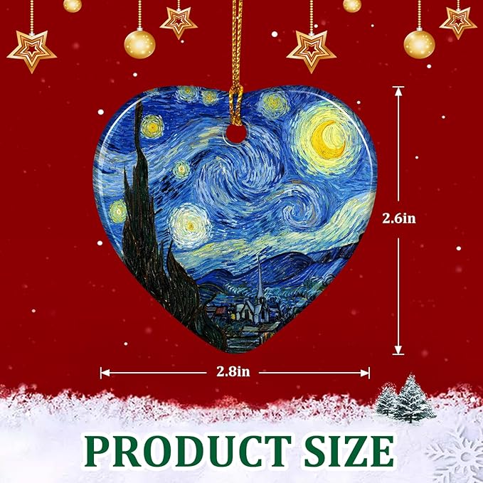 Christmas Tree Ornaments, Heart-Shaped Starry Night Art Ornament - Van Gogh Style Christmas Decoration - Classic Art Christmas Tree Ornament 2025.