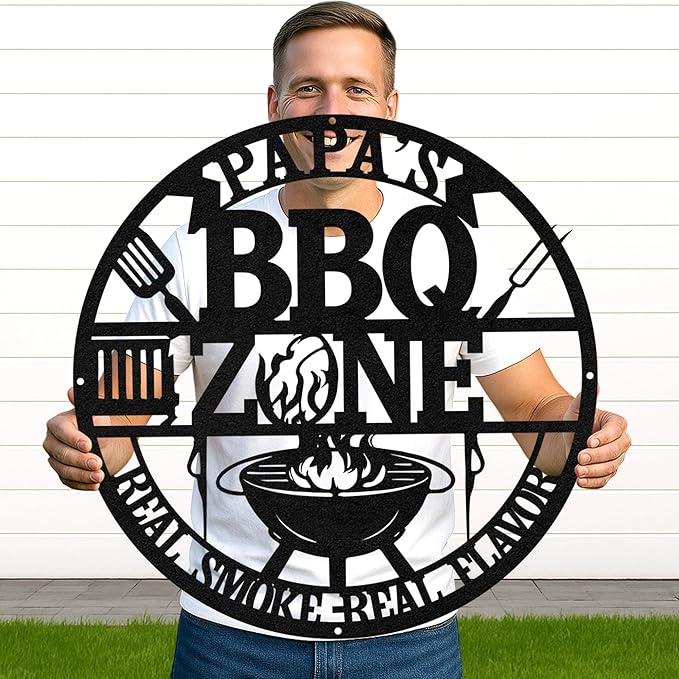 Custom BBQ Grill Metal Sign Personalized Name Wall Art for Outdoor Barbecue Patio Kitchen Backyard Decor Gift for Dad Husband Men Papa Grandpa Father Grilling Enthusiasts Family Lover Funny Gifts 27