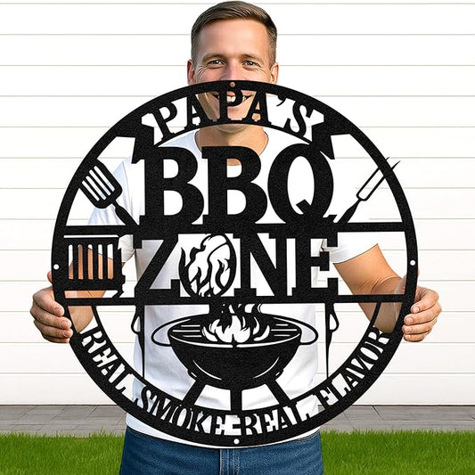 Custom BBQ Grill Metal Sign Personalized Name Wall Art for Outdoor Barbecue Patio Kitchen Backyard Decor Gift for Dad Husband Men Papa Grandpa Father Grilling Enthusiasts Family Lover Funny Gifts 27