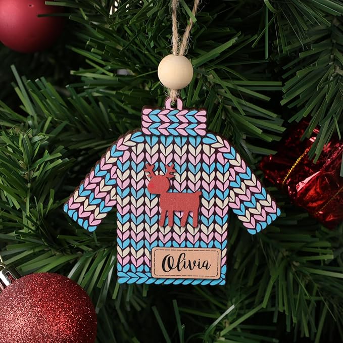 Personalized Name Ornaments for Christmas Tree, 2025 Wooden Custom Family Christmas Ornaments,4" Xmas Tree Decoration for Kids Baby Boy Girl