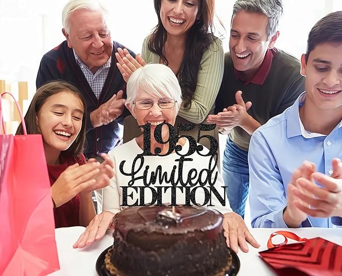 Limited EDITION 1955 Cake Topper - Black Glitter Happy 70th Birthday Party Cake Decoration Supplies, Cheer to 70 Years Cake Bunting Decor for 70th Birthday Party Photo Booth Props