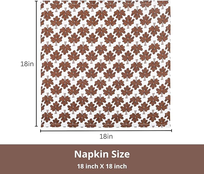 PurpleEssences Fall Harvest Thanksgiving Napkins 18x18 Inch,Set of 6-100% Cotton Autumn Leaves Print - Reusable, Washable Dinner Napkins for Home, Kitchen & Parties - Fall Maze
