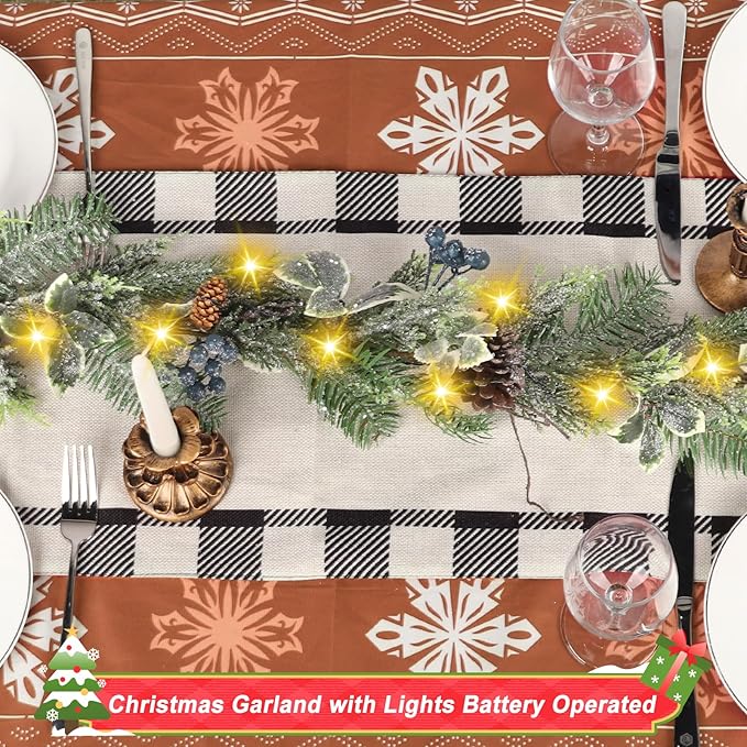 Artgar 6 Ft Christmas Garland, Pre-Lit Christmas Garland - Artificial Garland Christmas Decorations with 30 LED Lights Decorated with Pinecones, Berries for Mantels Dining Tables Porch Decor (Blue)