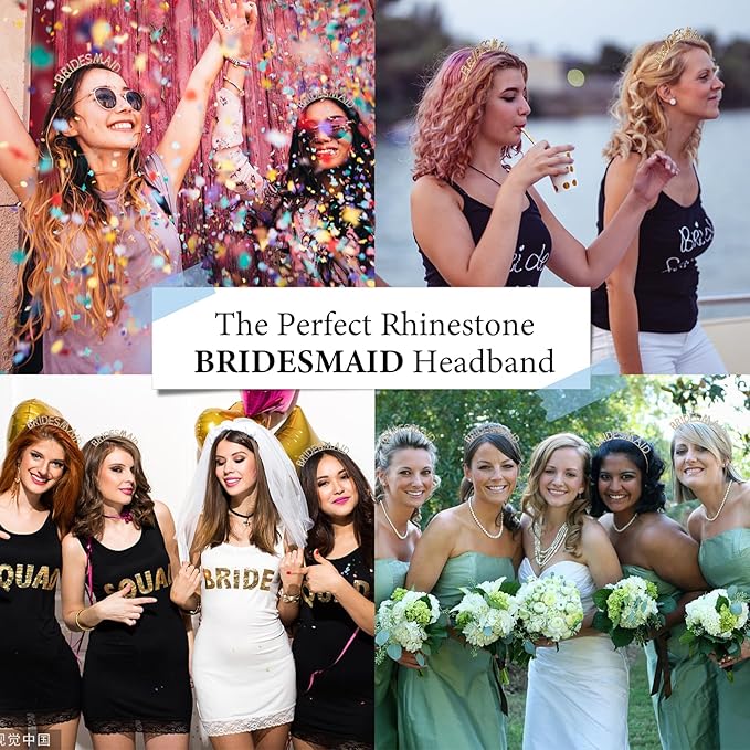 Gold Bridesmaid Headband Bachelorette Party Decorations Rhinestone Bridesmaid Headbands for Bridal Shower, Bachelorette Party, Wedding