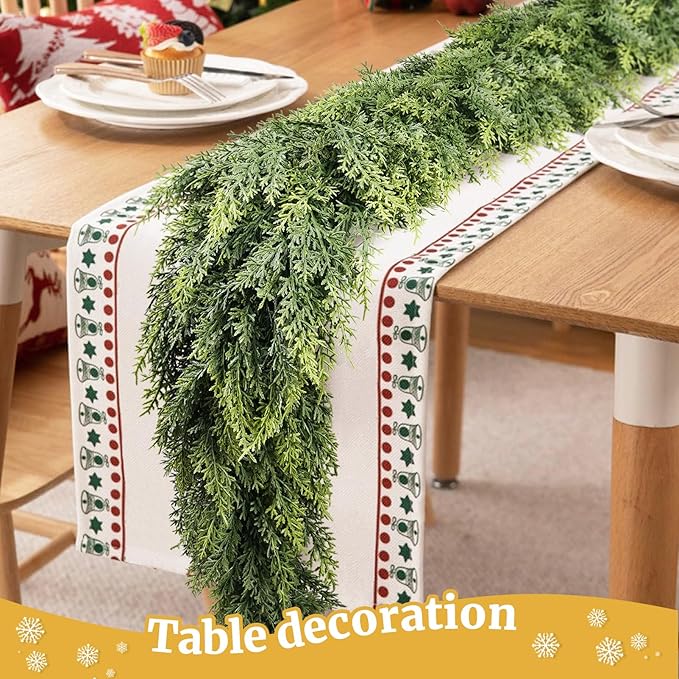 Upgraded 2X Thickened Lush Full Realistic Appearance 6FT Christmas Garland Non-Break Premium Quality Pine Garland for Mantle, Fireplace, Stairs, Indoor & Outdoor Christmas Decorations (1Pcs)
