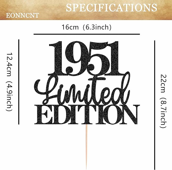 Limited EDITION 1951 Cake Topper - Black Glitter Happy 74th Birthday Party Cake Decoration Supplies, Cheer to 74 Years Cake Bunting Decor for 74th Birthday Party Photo Booth Props