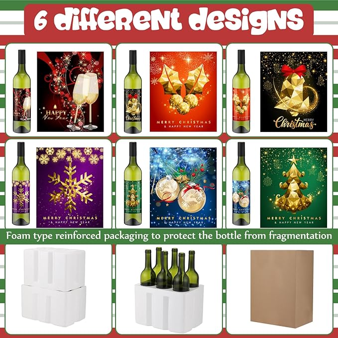 6 Set Coquito Bottles 25 oz Christmas Glass Wine Bottles Brewing Bottles with Christmas Wine Bottle Stickers Airtight Caps for Home Brewing Coquito Beverages Liqueur