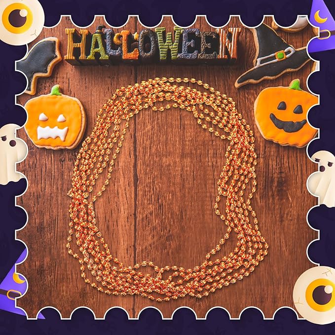 Riceshoot 200 Pcs Orange Bead Necklace Bulk Mardi Gras Oval Beads Necklace Party Favors 33" 7mm Metallic Color Beaded Costume Necklaces for Halloween Christmas Festive Event Accessories