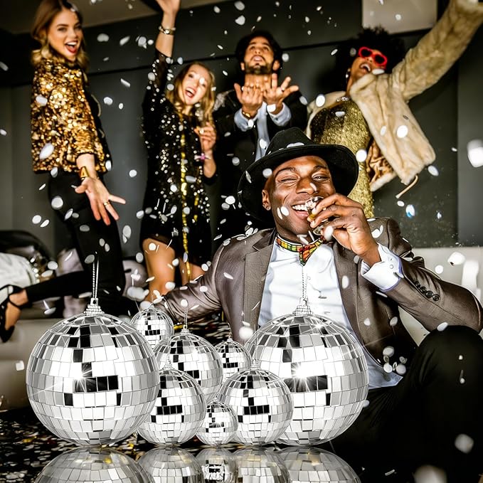 37 Pcs Disco 4D Ball, Silver Disco Mirror Ball, Fun Silver Hanging for Party Decoration, Christmas Tree Ornaments Disco Ball Cup Toppers Wedding Birthday Party Festive Dance