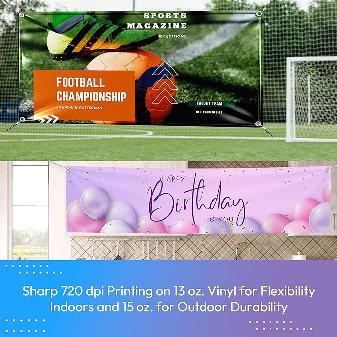 Custom Vinyl Banner Personalized HD Printing for Indoor/Outdoor - Perfect for Business Events, Graduation, Birthdays, and Parties - 1 or 2-sided Print, Grommets/Pole Pockets, Reinforced Edge - 1x8ft