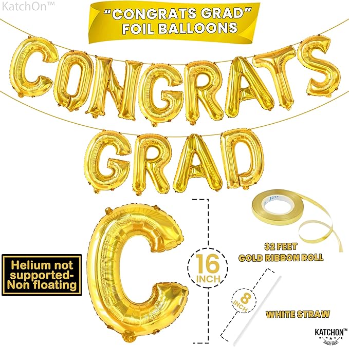KatchOn, Gold Congrats Grad Balloons - 16 Inch | Congrats Grad Banner For Graduation Decorations 2025 | Congratulations Banner For 2025 Graduation Decorations | gold graduation balloons