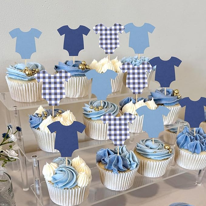 Navy Bodysuit Cupcake Topper - Baby Shower Decoration Navy Gingham Cake Topper,Baby Shower Bunting (navy-topper)