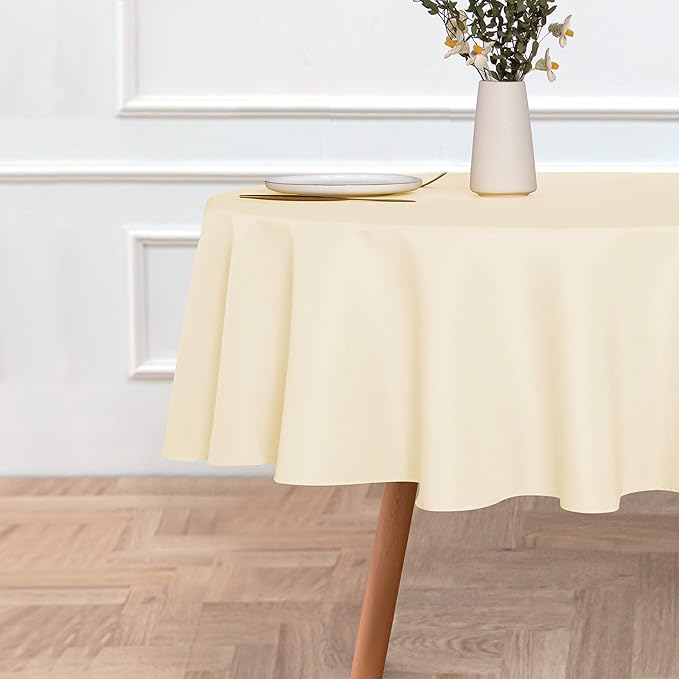 sancua Round Tablecloth - 60 Inch - Water Resistant Spill Proof Washable Polyester Table Cloth Decorative Fabric Table Cover for Dining Tables, Buffet Parties and Camping, Beige