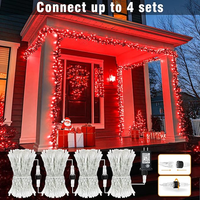 Christmas Lights Indoor, 132FT 400 LED Outdoor String Lights with 8 Modes Waterproof, Plug in Fairy Twinkle Lights Clear Wire for Bedroom Tree House Window Garden Wedding Decorations