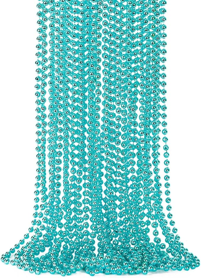 12PCS Mardi Gras Beads, Metallic Blue Bead Necklace Accessory Sets, 33" Mardi Gras Necklace Costumes Bulk, Festival Parade Throw Accessories for Wedding Birthday Gender Reveal Party Supplies Decor