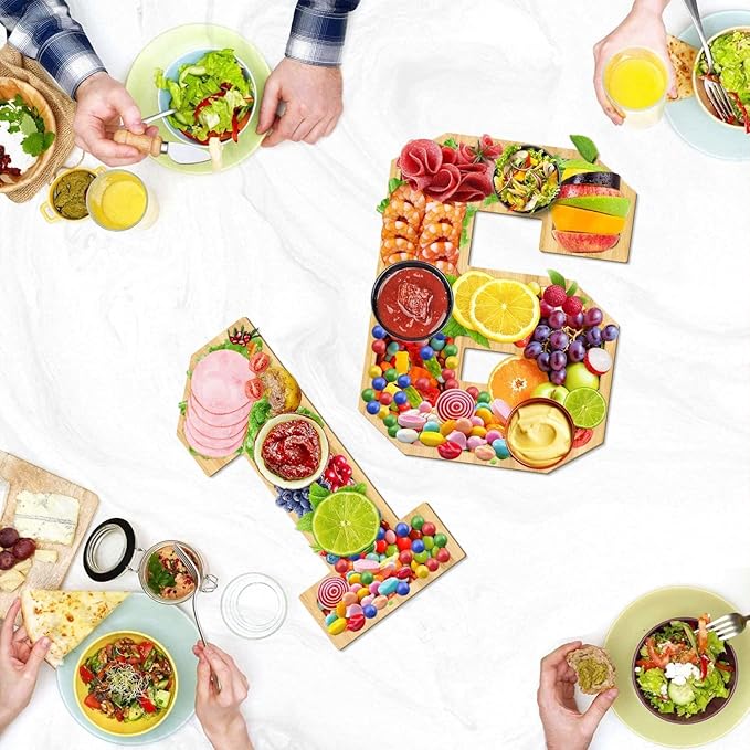 Brainy 16th Birthday Party Supplies Trays Wooden Serving Tray Sweet 16 Wooden Number 16 for Charcuterie Decorative Tray for 16th Birthday Anniversary Party Decorations Chocolate Candy Containe