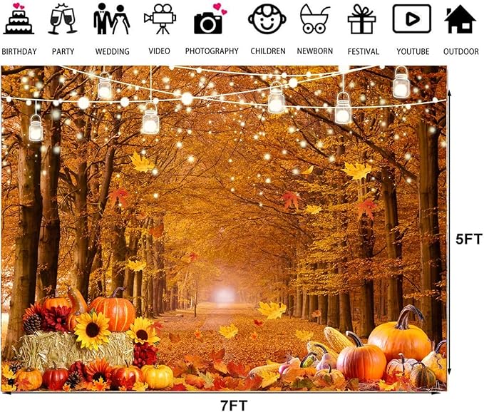 LTLYH 7x5ft Fall Forest Photography Backdrop Fall Harvest Backdrop Thanksgiving Background Pumpkin Decoration Party Backdrops Fall Photo Backdrop 185