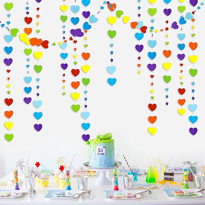 52Ft Valentines Day Party Decorations Rainbow Love Heart Garland Colorful Hanging Paper Heart Streamer Banner for Birthday Anniversary Bachelorette Engagement Wedding Baby Bridal Shower Carnival Party