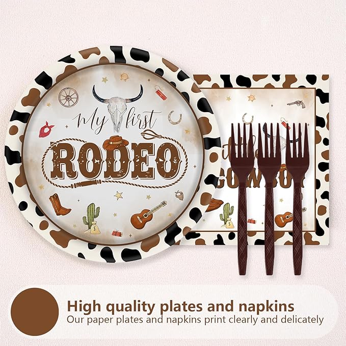 164Pcs Western Cowboy Party Supplies Wild West Baby Shower Bachelorette Birthday Decorations, Includes Plates Napkins Cups Forks Straws, Cake toppers, for 24 Guests