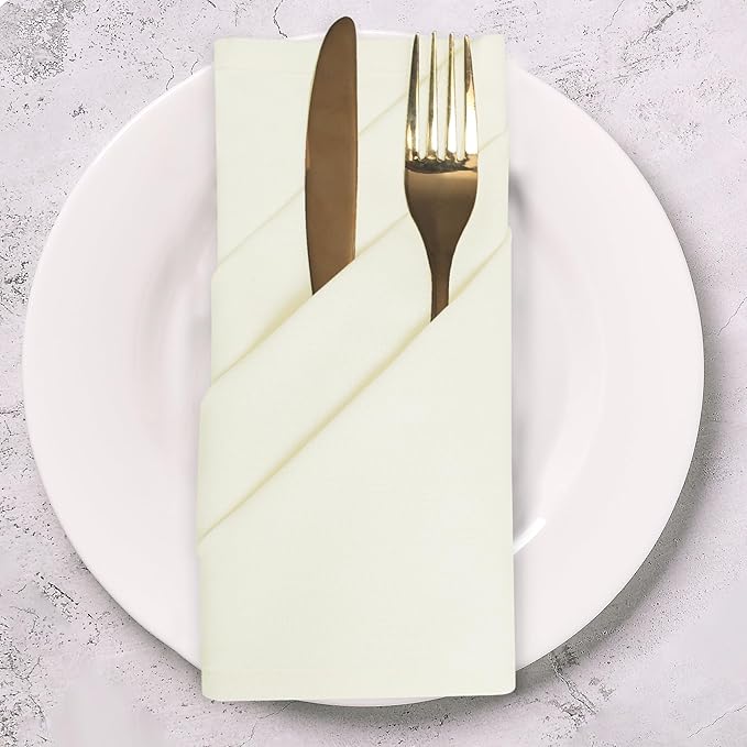 Cloth Dinner Napkins Ivory Set of 12 (18"X18") 100% Cotton Absorbent Durable Washable Reusable Ideal for Farmhouse Party Thanksgiving Fall Christmas Everyday Use Table Napkins