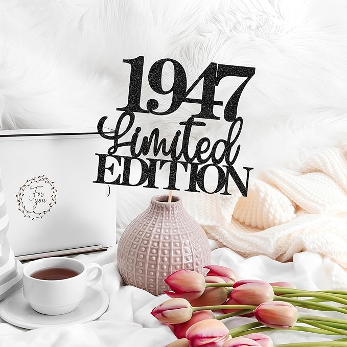 Limited EDITION 1947 Cake Topper - Black Glitter Happy 78th Birthday Party Cake Decoration Supplies, Cheer to 78 Years Cake Bunting Decor for 78th Birthday Party Photo Booth Props