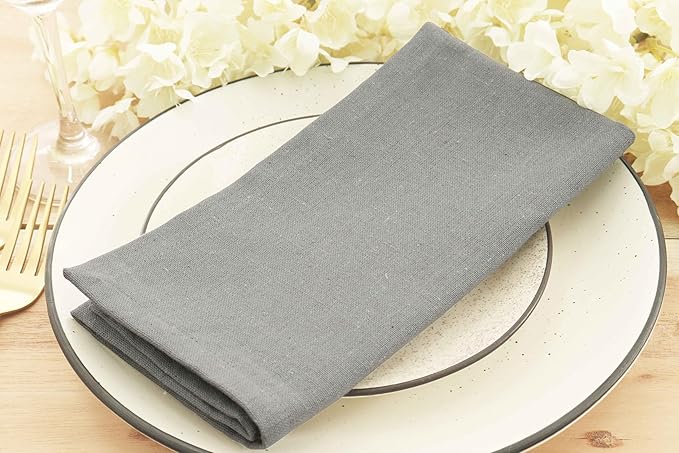 PurpleEssences Set of 6 Cloth Dinner Napkins 100% Cotton 18x18 Inch - Soft Durable Washable - Ideal for Farmhouse Party Christmas Holiday Winter - Perfect Everyday Use Table Linen - Ash Grey