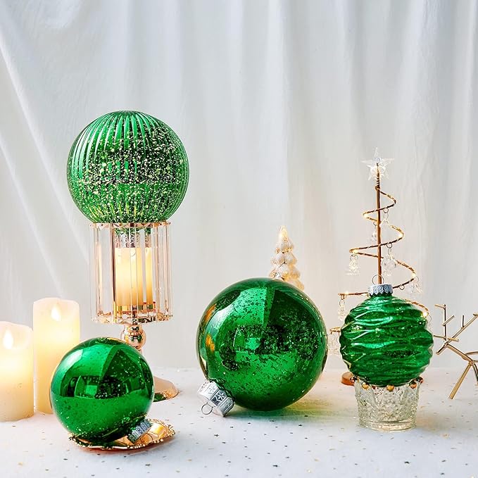 Large Christmas Ball Ornaments, Oversized Shatterproof Plastic Decorative Hanging Mercury Ornaments Ball for Xmas Holiday Party Decorations (Green, 6.0")