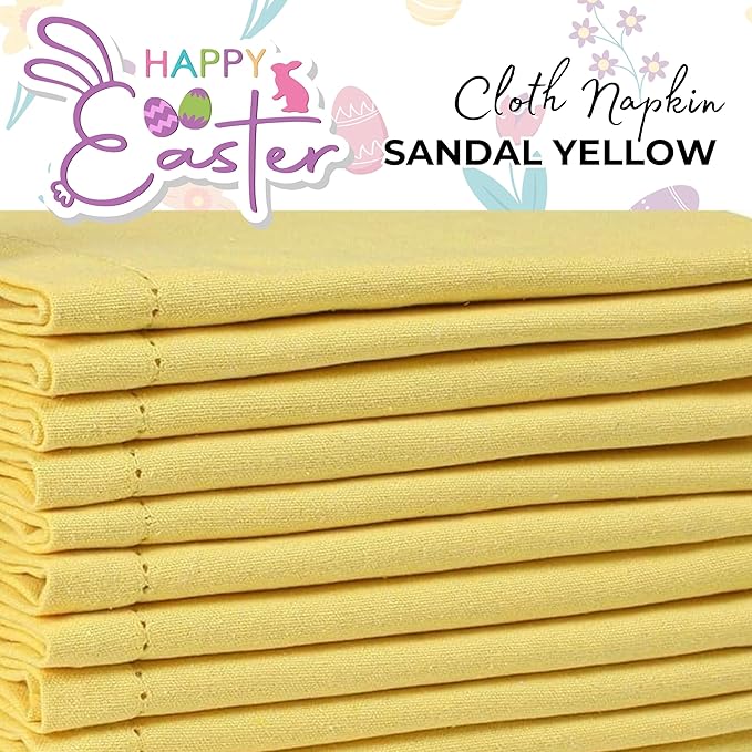 Homidate Cotton Dinner Napkins Set of 12 – 18x18 Sand Yellow with Hemstitched Mitered Corners – Machine Washable Fabric Napkins for Thanksgiving, Weddings & Cocktails