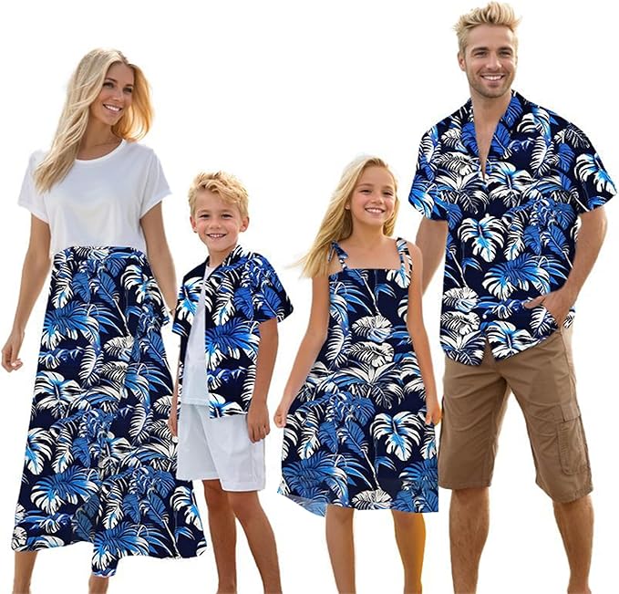 Cromoncent Matching Hawaiian Outfits for Family, Dad and Son Matching Luau Beach Tropical Shirts Mommy Daughter Tropical Sets