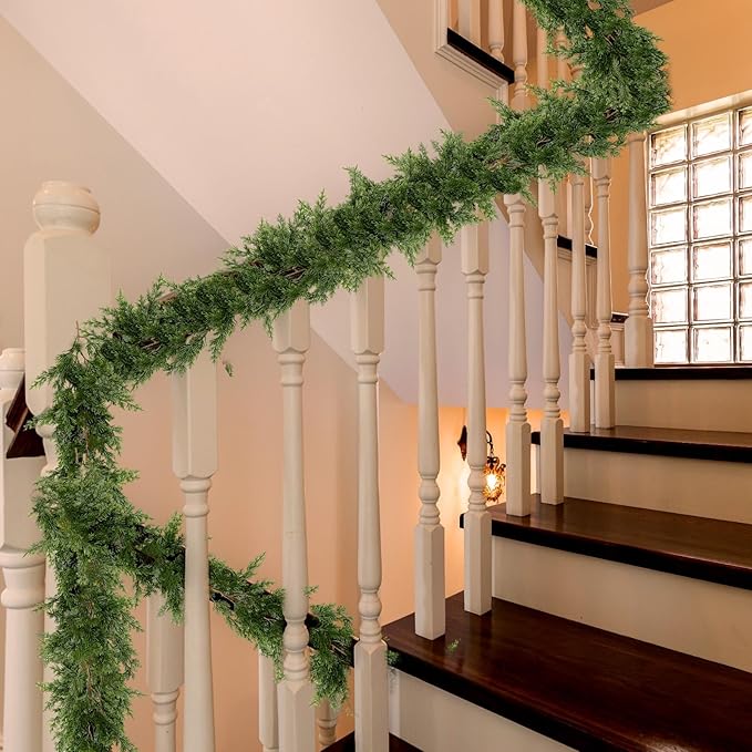 Yinder 15 ft Artificial Cedar Christmas Garland, Extra Long Faux Pine Cypress Vine Garland for Mantel Staircase Doorway Table Centerpiece Indoor Outdoor Holiday Party Decoration(180 Inch)