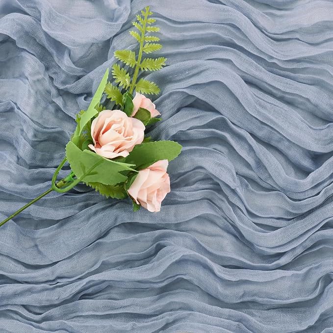 12 Pack Cheesecloth Table Runner, 35x120 Inch Boho Gauze Dusty Blue Table Runner 10 Ft Long Rustic Sheer Cheese Cloth Table Decor for Wedding Party Baby Shower Christmas