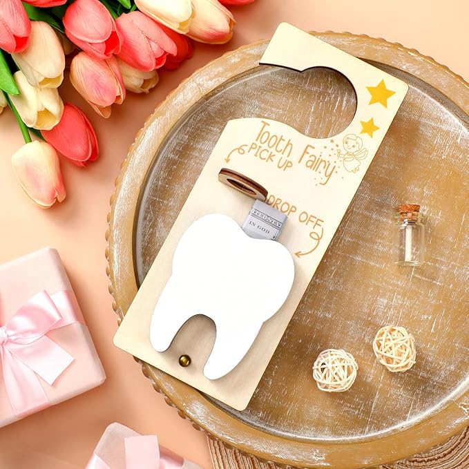Tooth Fairy Holder Bag Hanger with Money Slot Keepsake Bottle Velvet Pouch Tooth Fairy Box Encourage Gift for Lost Teeth Boy Girl Milk (Fresh,Brown)