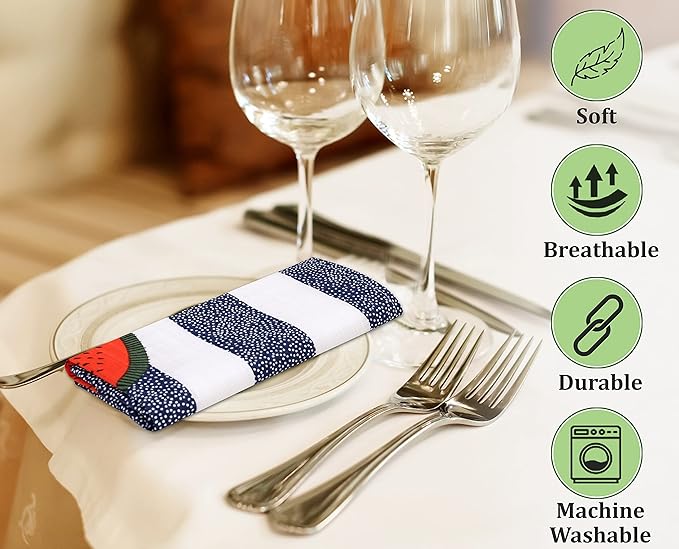 RUVANTI Cloth Napkins Set of 6 Cotton 100%, 18x18 Inches Napkins Cloth Washable, Soft, Absorbent. Cotton Napkins for Parties, Christmas, Thanksgiving, Weddings, Dinner Napkins Cloth - Watermelon