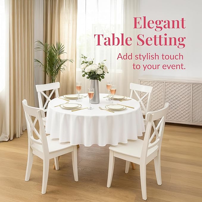 Prestee 4-Pack 84-Inch White Round Plastic Tablecloth Disposable - Durable Waterproof Table Covers for Weddings, BBQ, Parties, Outdoor Events - Elegant White Plastic Tablecloths Round for Any Occasion