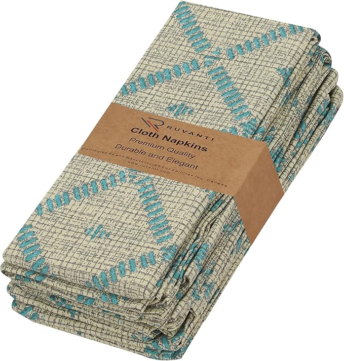 RUVANTI Cloth Napkins Set of 6 Cotton 100%, 18x18 Inches Napkins Cloth Washable, Soft, Absorbent. Cotton Napkins for Parties, Christmas, Thanksgiving, Weddings, Dinner Napkins Cloth - Linear