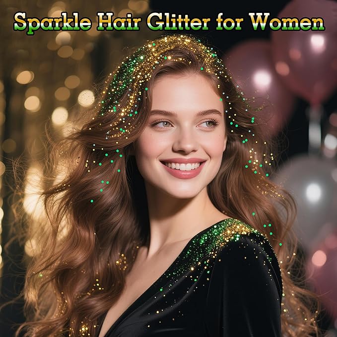 MEICOLY Gold and Green Face Glitter Stick,Hair Glitter Stick for Kids and Women,Green and Gold Spirit Wear Alien Makeup Accessories,Sparkle Body Glitter Makeup for Mardi Gras Carnival Festival Party