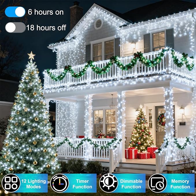 750 LED 240FT Christmas String Lights Outdoor, 12 Pro Modes and Timer Memory & Brightness, Plug in Waterproof Dark Green Wire Twinkle Light for for Xmas Yard Tree Wedding Party Decor (Cool White)