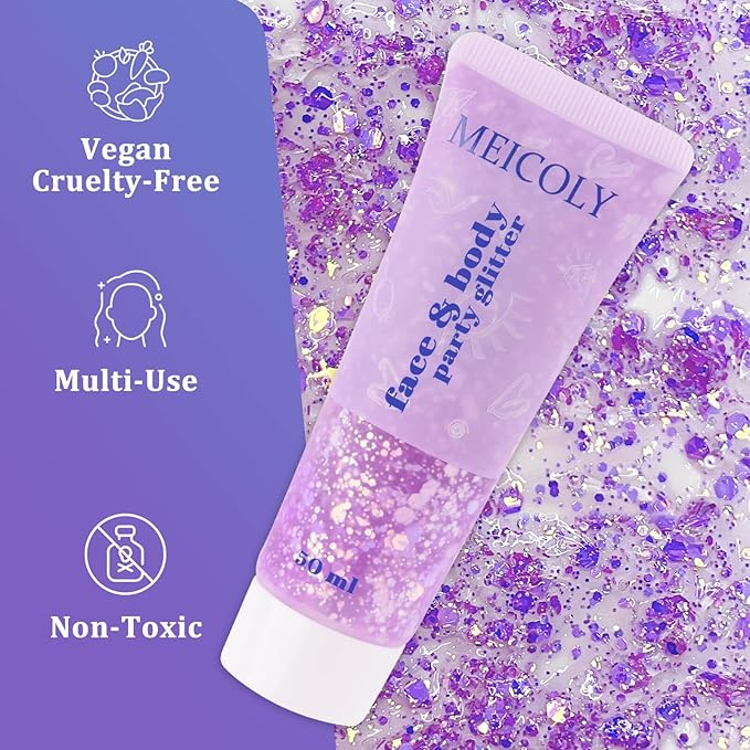 MEICOLY Chameleon Light Purple Hair Glitter,Chunky Face Body Glitter for Halloween,Color Changing Mermaid Face Glitter,Holographic Glitter Sequin for Face Body Hair,Festival Party Cheer Glitter Makeup