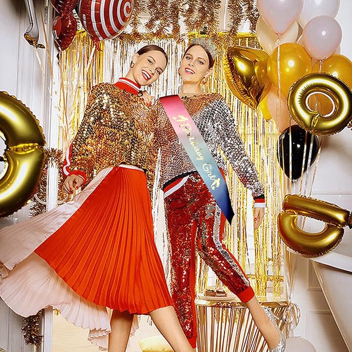 VELSCRUN Birthday Tiara Crowns for Women Girls Crystal Birthday Girl Headband Sash Elegant Princess Crown Happy Birth Party Decorations Women Sisters Birth Gift Hair Accessories