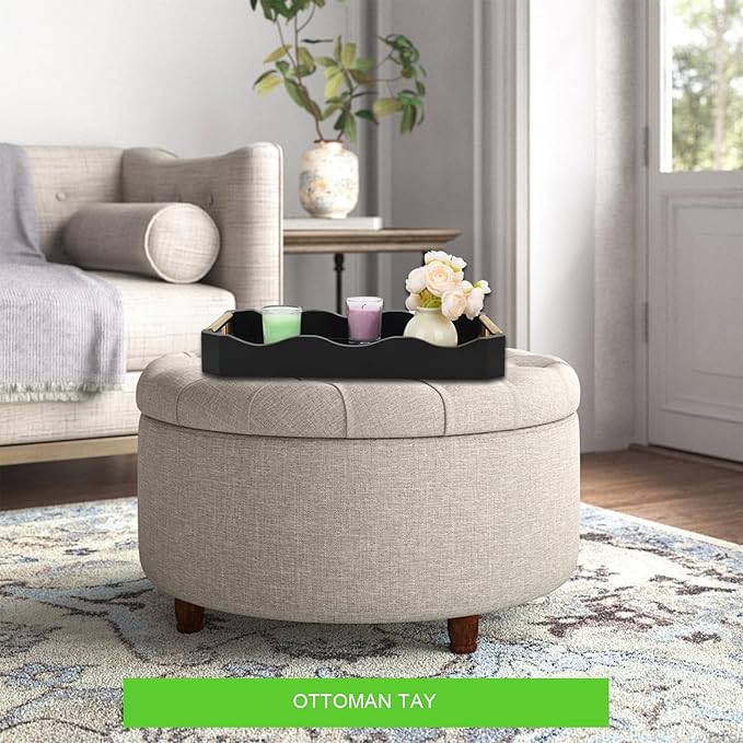 2 Pack Bamboo Trays with Handles - Decorative Stackable Ottoman & Serving Trays for Coffee Table, Breakfast in Bed, Couch Snacking, Home Decor (Black)