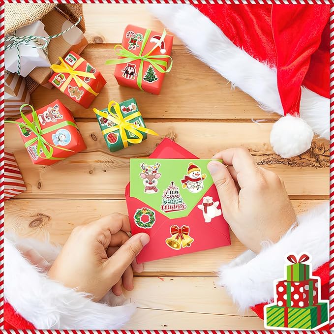 JULBEAR Christmas Foam Sticker, 300Pcs Winter Bulk Colorful Printing Self-Adhesive Campus Themed Foam Stickers for Kids Christmas Party Favors DIY Crafts Holiday Classroom Decorations