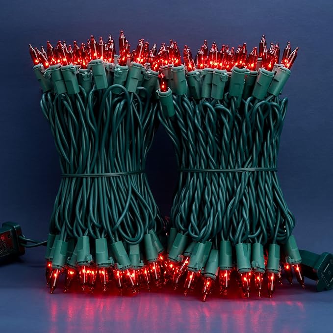200 Count Red Christmas Lights, Pack of 2 Strands 100 Count 33 ft Green Wire UL Listed Holiday String Light (Red)