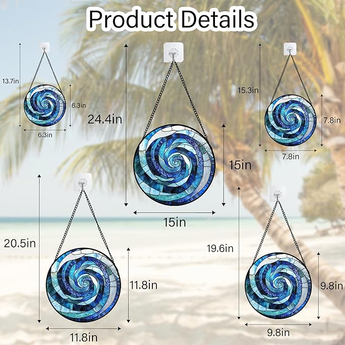 Stained Glass Window Hanging - Blue Abstract Swirl Suncatcher for Doors Garden Patio Unique Sun Catchers Decor Christmas Mother's Day Birthday Gifts for Women Men Mom Nana Friend 11.8 in