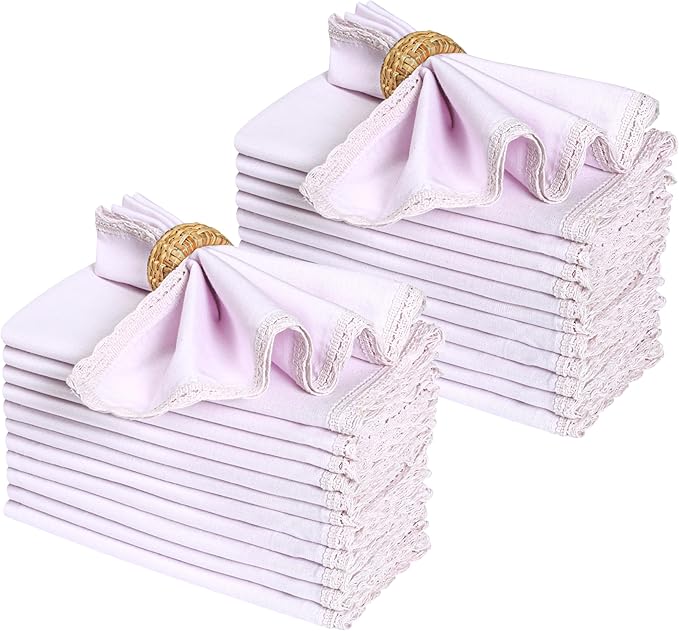 Ramanta Home Linen Flax Cloth Napkins Set of 24 | 18x18 Inch | Premium Cotton Linen Flax Lace Soft & Durable | Washable Ideal for Everyday Use Parties Thanksgiving Christmas Halloween Lavender